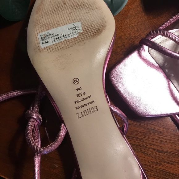 Schutz Belize Ankle tie heels. Leather. Size 6.5 Metallic Pink - Picture 6 of 8